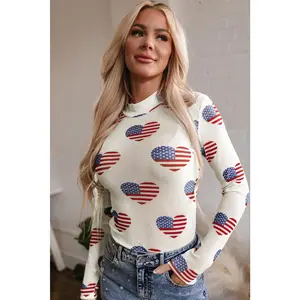 White Americana Glitter Mesh Long Sleeve Bodysuit