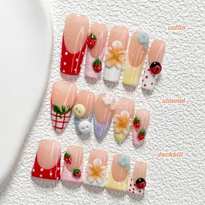CuraTique Summer Collection | Strawberry Picnic | 10-Piece Set  100% Handmade Nail Stickers, 3D Gel Nails, Reusable Nail Decorations | 2026 SpringNails | Holiday | The Perfect Nail Art for Vacations | Birthday Parties&Gift-Giving