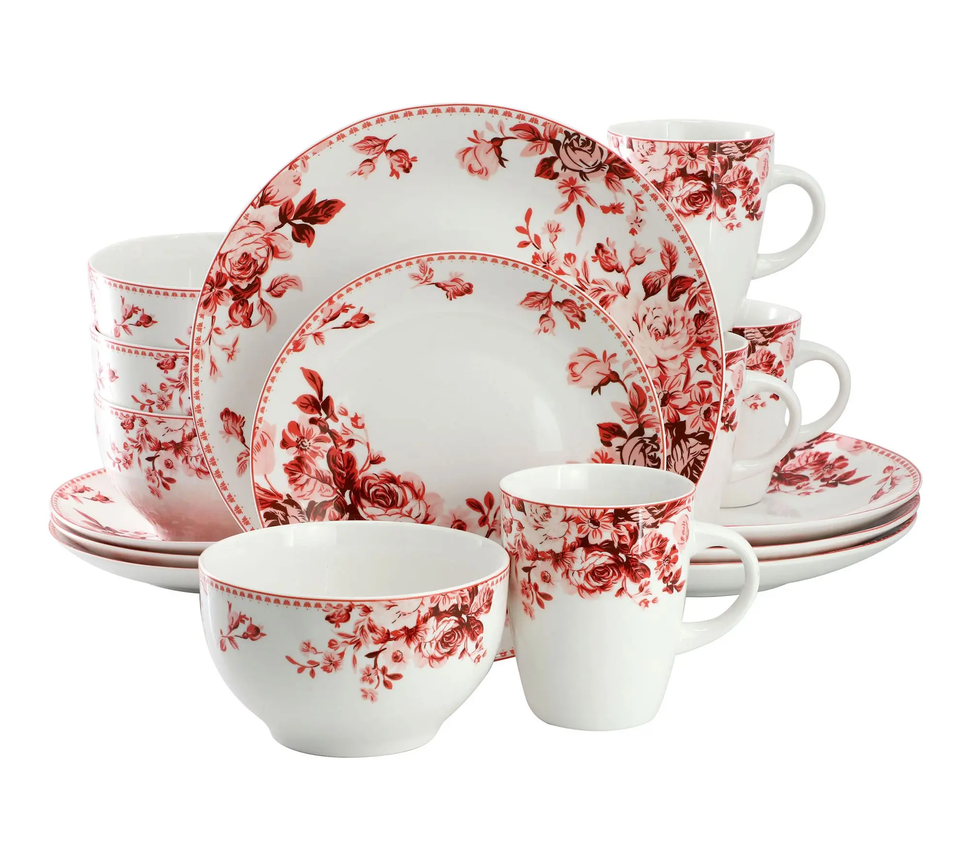 Elama Traditional Rose 16 Piece Stoneware Dinnerware Set Elama Traditional Rose 16 Piece Stoneware Dinnerware Set