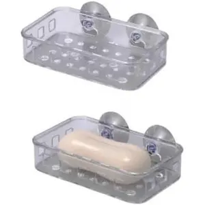 2 Pcs Suction Cup Soap Dish Holder, Multi-Purpose Wall Suction Plastic Soap Box Strong Bearing Capacity NO-Drilling for Bathroom, Kitchen Sink, Bar Soap, Sponge