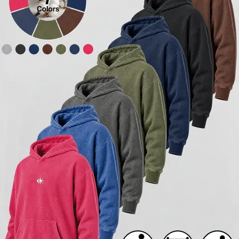 Men casual pullover hooded sweatshirt, cotton blend vintage washed texture, relaxed fit with kangaroo pocket, subtle chest graphic print, long sleeve hoodie for streetwear fitness everyday outfits