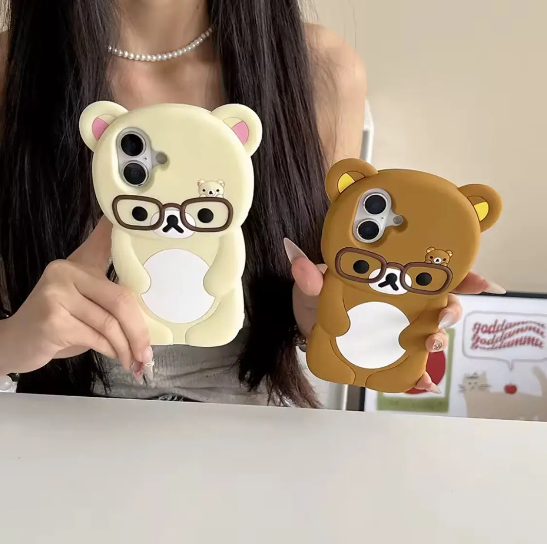 Kawaii Nerdy Glasses Bear Kuma Chunky Phone Case