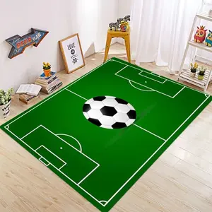 2D Soccer Ball Football Field Flannel Area Rug - Green Sports Court Print Soft Mat for Living Room & Game Room, Non-Slip Football Home Decor #SoccerFieldRug #2DFootballMat #SportsHomeDecor #FootballCourtCarpet #NonSlipFlannelRug