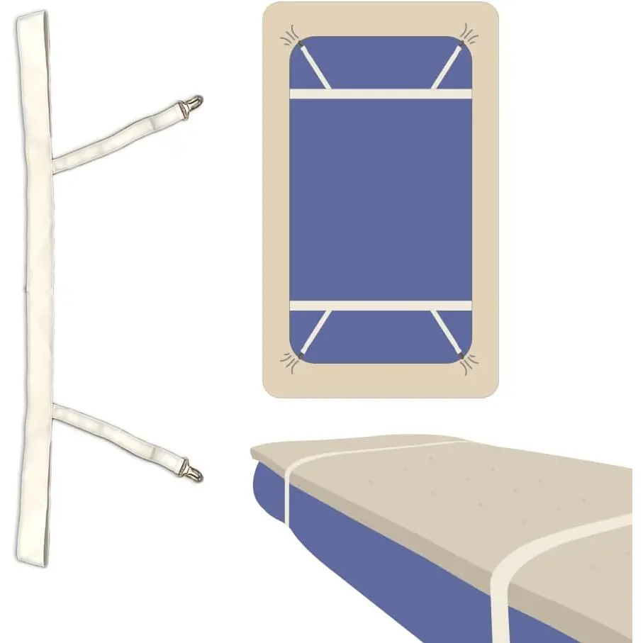 Straps/College Dorm Essential/ XL Certified/Bed Straps That Hold Mattress Topper in Place/Sheet Fastener/Multipurpose Strap w/Clips