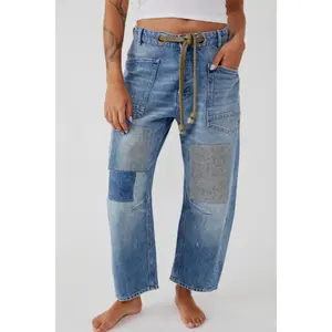 Free People: Moxie Low Slung Pull On Barrel Pant in Truest Blue