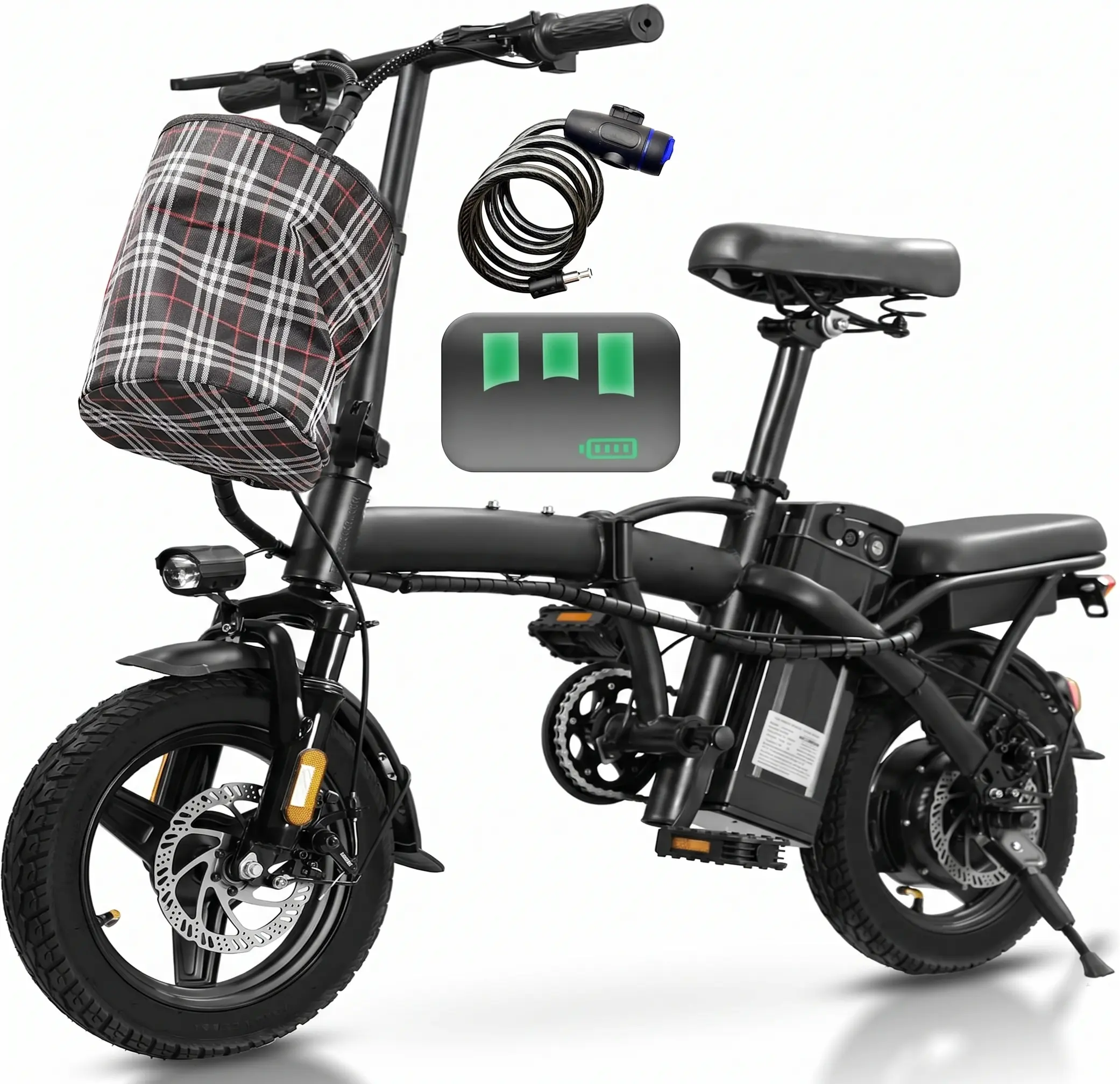 Adult Folding Commuter Ebike, 19mph,800W All-Terrain Electric Bicycle with 48V 15Ah Battery, 14-Level Suspension, Dual Disc Brakes, UL2849 Certified, Folding Commuter Bicycle, Outdoor Stuff For Adults, Long Journeys, 450 To 549 W, Rechargeable