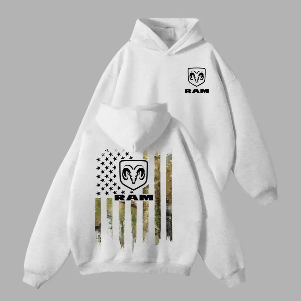 Ram Trucks Blue Camo Flag Hoodie, Sweatshirt, T-Shirt, Ram 1500 2500 Vintage Pullover, Off Road Truck Graphic Hoodie, Pickup Truck Fan Gear, Y2K Unisex Streetwear