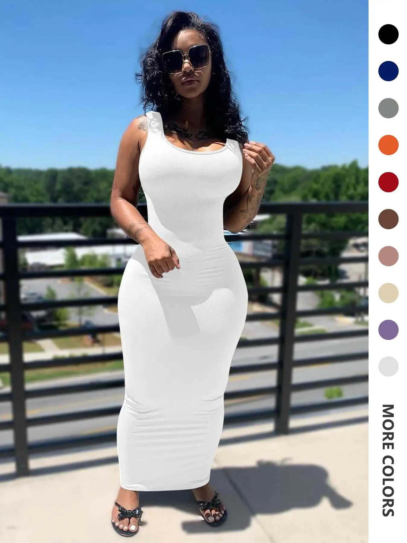 Women's Plain U Neck Bodycon Tank Dress, Solid Color Sleeveless Long Dress for Spring & Fall Party Club Beach, Ladies Summer Clothes