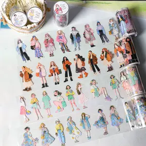 Girl's Pet Material Decorative Adhesive Tape Roll, Original Character Theme Stationery Planner Water Bottle Decoration, 1 Roll/bag
