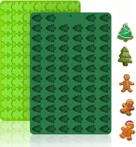 2 PCS Christmas Silicone Molds, 70 Cavity Xmas Tree & 76 Cavity Gingerbread Man Mini Silicone Molds for Baking Biscuits, Gummy,Candy,Chocolate,Jelly,Pet Dog Treats Mold