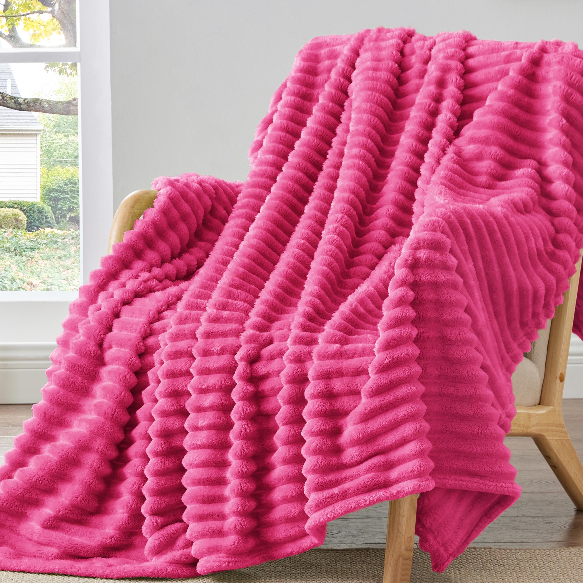 BEDELITE Fleece Cozy Blanket 300GSM Soft Spring Warm Fluffy 3D Stripe Texture Microfiber Polyester Throw Twin Queen King