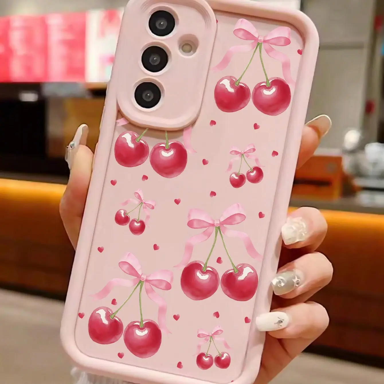 Premium Pink TPU-Silicone Smartphone Case, Full-Screen Cherry Pattern, Non-Slip Waterproof Soft Durable Shockproof Cover with Lens Protection for Samsung Galaxy S26 S24+ S25 S23 S22 S21 Ultra FE Note20 A54 A53 A52 A36 A35 A34 A33 A17 A16 A15 A14 A13, Prot