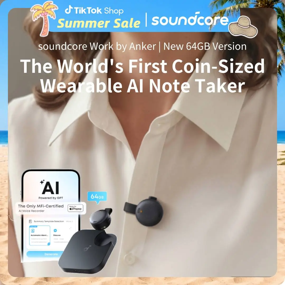 soundcore Work AI Voice Recorder by Anker, Wearable Note Taker for Meetings, Transcribe and Summarize, MFi Certified, 64GB, 150+ Languages, USB-C Charging #tiktokshopsummersale
