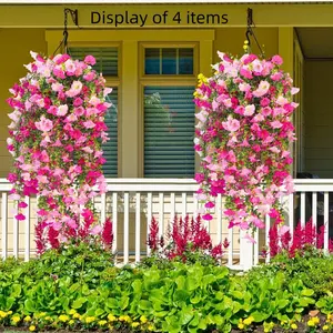 2-Pack Mixed Color Artificial Morning Glory Hanging Flowers, Easy Care Fake Flower Vines for Balcony Garden Decor, Perfect Moving Gift
