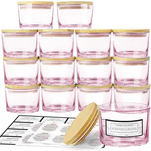 15 Pack 4 OZ Pink Glass Candle Jars with Airtight  Lids for Making Candles, Bulk Small Wide Mouth Empty Candle Containers with Sticky  Labels - Dishwasher Safe