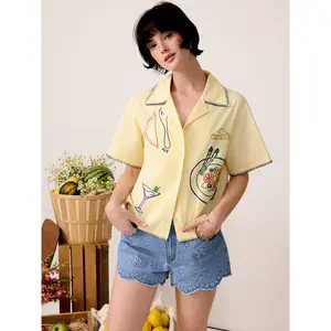 Cider Cotton Food Embroidery Contrast Stitch Trim Short Sleeve Oversized Shirt SwimWeek