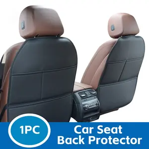 Universal Car Seat Back Protector with Sponge Padding, PU Leather Kick Mat for Kids, Storage Function for Backseat Protection, Universal Automotive Accessories