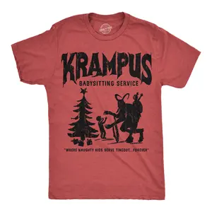 Mens Funny T Shirts Krampus Babysitting Service Sarcastic Christmas Graphic Novelty Tee For Men Mens Funny T Shirts Cool Vintage Fashion T-Shirt Gift Classic Menswear Christmas Apparel for Men Novelty Tees for Red -
