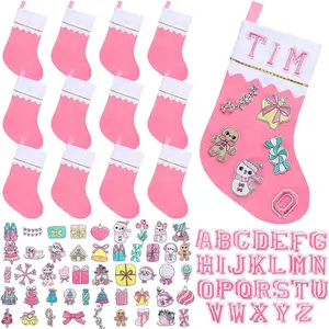 112 count DIY Christmas Felt Stockings Craft Cute Xmas Letter Patterns Iron  Patches Funny Christmas Stocking  Decoration  Sewing Sock Kit for Xmas DIY Craft Supplies ()