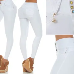 Jeans Colombiano Ref3603 Colombian Size 10 - USA 5 White High-Waist Skinny Fit with Colorful Buttons and Gold Charm