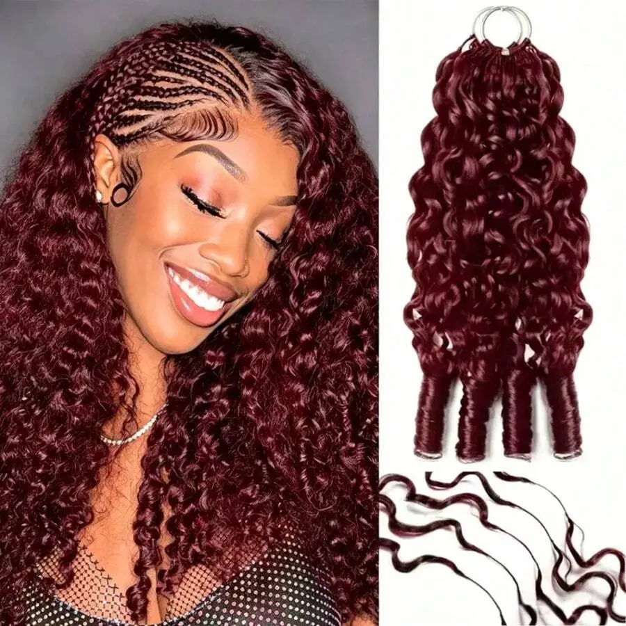 [New In] MYLOCKME 14-22 Inch 99J Burgundy Burmese Curly Miracle Knots Tangle-Free Feathered Curls Human Hair Crochet Extensions for Black Women, Natural-Look Human Hair Bundle