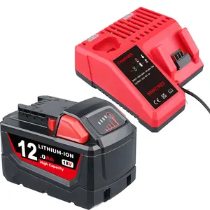 12000mAh Replacement for Milwaukee 18V Battery and Charger Compatible with Milwaukee 18 Volt Battery 48-11-1860 48-11-1850 48-11-1862 48-11-1828 Compatible with 18V Tools