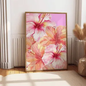 Hibiscus Flower Hawaiian Print – Aloha Lily Floral Artwork Retro Wall Art Decor Preppy Room Decor Pink Flower Hawaiian Poste Poster Chill Vibe Poster Print