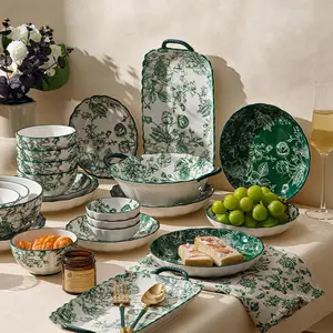 Ceramic Floral Pattern Dinnerware Set, Plates & Bowls for 4-6 People, Microwave Oven Dishwasher Safe, Gift Box Packaging