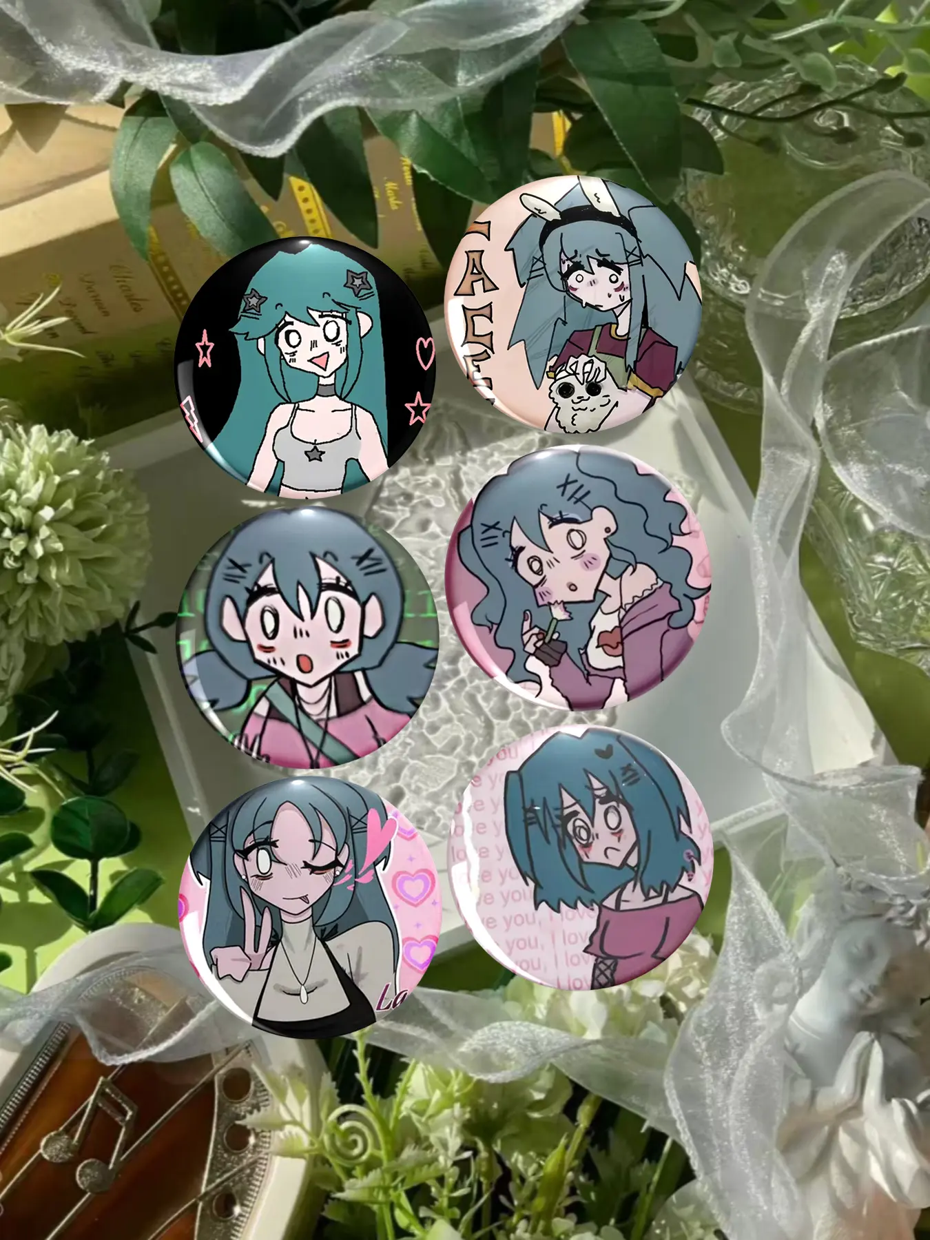 Cute Anime Girl Badge Set Brooch, Adorable Personalized Girls' Accessories, Fashion Accessory Brooch Pins, Creative DIY Jewelry for Bags and Clothes, Perfect Gift for All Holidays, Hearts, Love, Brooch Pin Clip