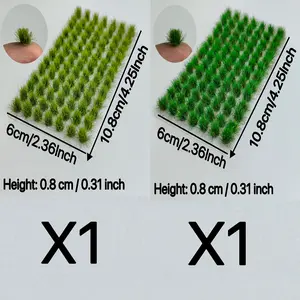 91 Pcs X 2 Boxes Dual Season Static Grass Clusters, Faux Greenery Plants, Resin Landscape Fake Moss, Train Railway Artificial Lawn, Total 182 Pieces