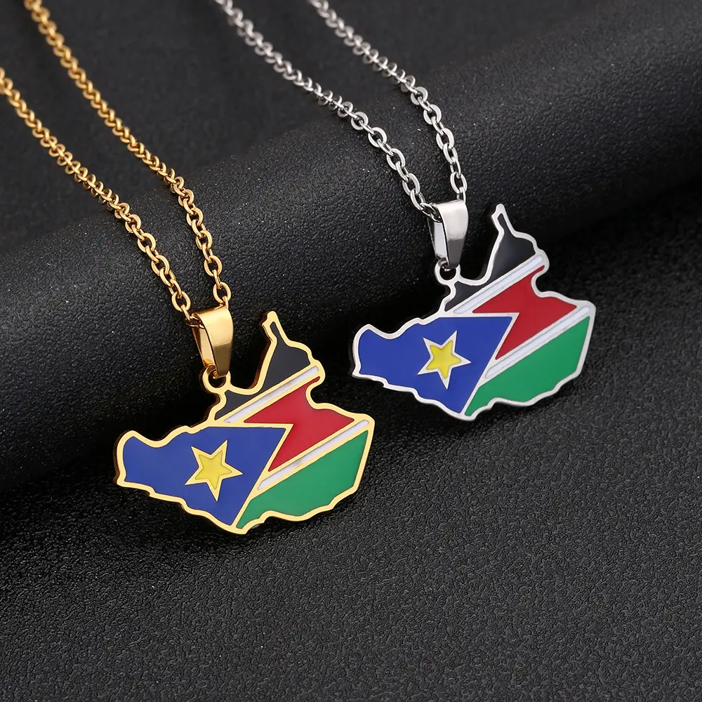 Unisex Elegant Geometric Stainless Steel South Sudan Map Pendant Necklace, Chain & Link Titanium Steel Costume Jewelry Sweater Chain, Adults’ Gift for Birthday, Mother’s Day