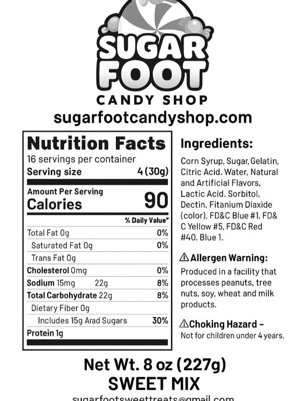 Sugarfoot Candy Shop 1 Pound Sour Belts Candy Mix Sweet & Sour Gummy Strips Watermelon Cotton Candy Strawberry Cherry Green Apple Mango Tropical Rainbow Pink Lemonade Berry Blue Blue Razz