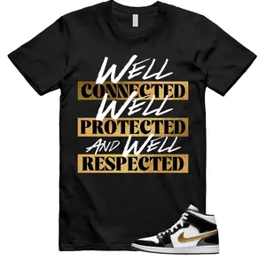 Metallic Gold Black White Mid T Shirt Match WELL Matching Sneaker Tee Unisex Full Size S-5XL
