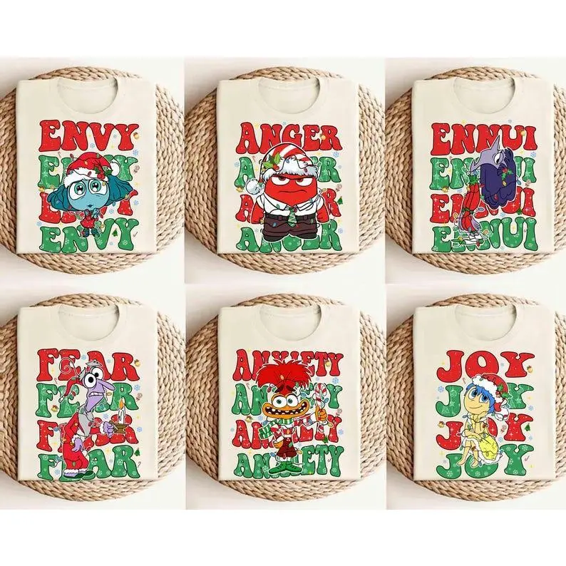 Inside Out 2 Characters Christmas Lights Sweatshirt, All Characters Group Matchings Sweatshirt, Joy Anxiety Anger Sadness Tee