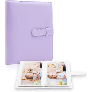 Photo Album 4x6 Photos - 68 Pockets Small Mini Capacity Premium Vegan Leather Cover Case Portable Wallet Photo Book for Boys Girls Birthday Wedding (Purple)