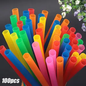 Disposable Plastic Straws, 100pcs Colorful Party Event Drinking Straws, Flexible Large Straight Tube Straw, Bar Accessories