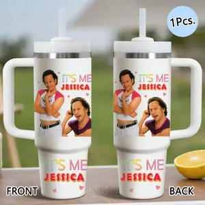 Funny It's me Jessica Hot Chick Vacuum Flasks 40oz Stainless Steel Tumbler with Handle & Straw, Insulated Travel Drinkware, Vacuum Insulated Travel Mug Keeps Drinks Cold Up to 34 Hours, Leak-Resistant Cup for Iced Coffee, Water, Office, Gym or Travel