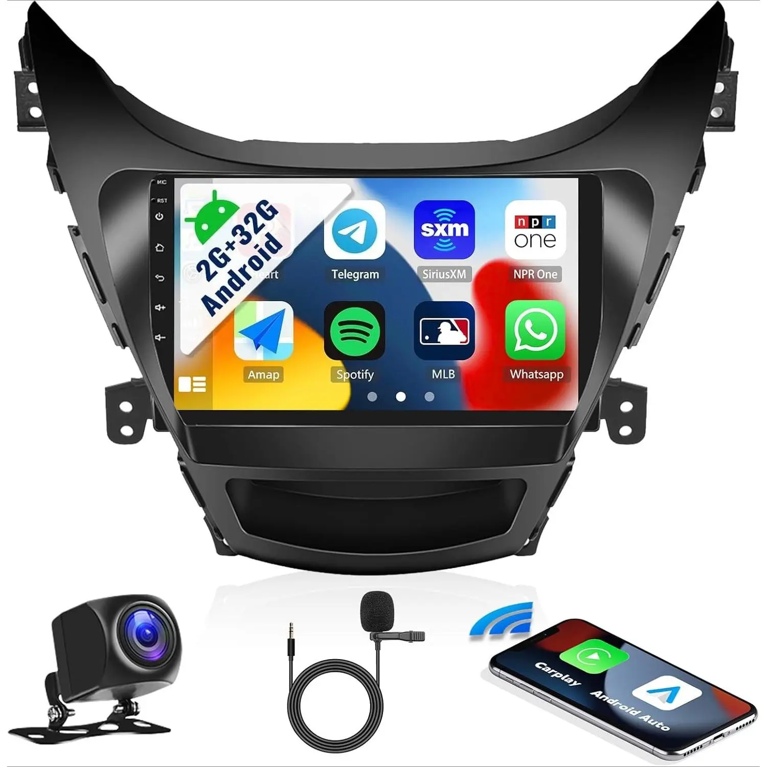 RIMOODY 9-inch 2G+64G Android 15 Car Radio with Car Display Screen for Hyundai Elantra 2011-2013, Carplay, Android Auto, Mirror Link, 26UI, Bluetooth, GPS Navigation, WiFi, EQ, FM, Backup Camera, MIC fathersdaygift, Car Audios
