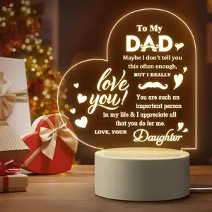 2D Acrylic Night Light for Dad from Daughter | "To My Dad" Love You USB LED Table Lamp | Heart Shape Father Gift Bedroom Decor Nightlight, Father's Day Gifts, 12X12cm Nightstand