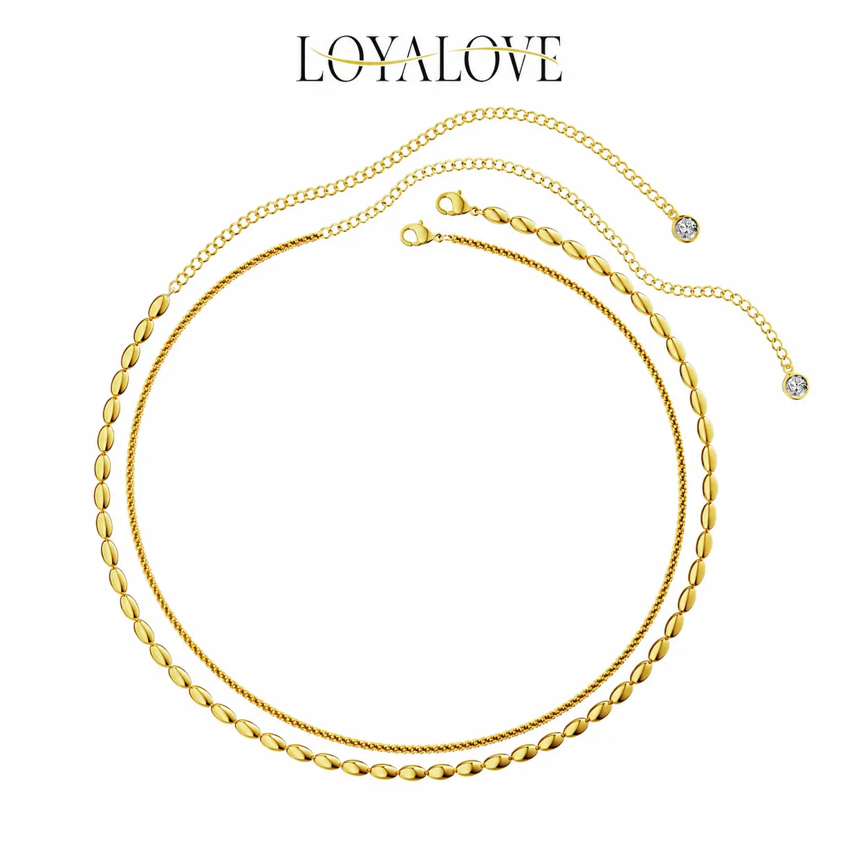 Loyalove 14K Gold Plated Waist Chain for Women, Double Layer Belly Chain, Dainty Rice Bead & Sparkle Chain Body Jewelry, Y2K Summer Beach Bikini Accessories, Adjustable Waist Jewelry Gift