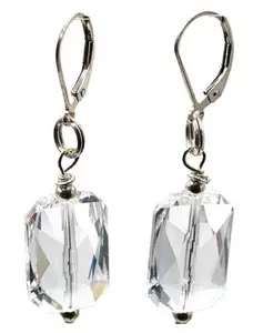 Women's 18 mm Crystal Clear Emerald Cut Crystal Dangle Earrings