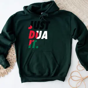 Just Dua It Palestine Flag Hoodie by Humraha | Desi Arab Muslim Fashion Apparel Gifts for Ramadan Eid Nikkah Wedding Couples Families New Moms Aunts Uncles Grandparents | Pakistan India Bangladesh Palestine Lebanon Egypt Syria