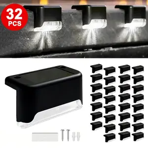 32 Solar Deck & Step Lights, IP44 Waterproof LED, 12-Hour Illumination. Ideal for outdoor stairs, fences & commercial spaces (malls, hotels, libraries) and enterprise fences.
