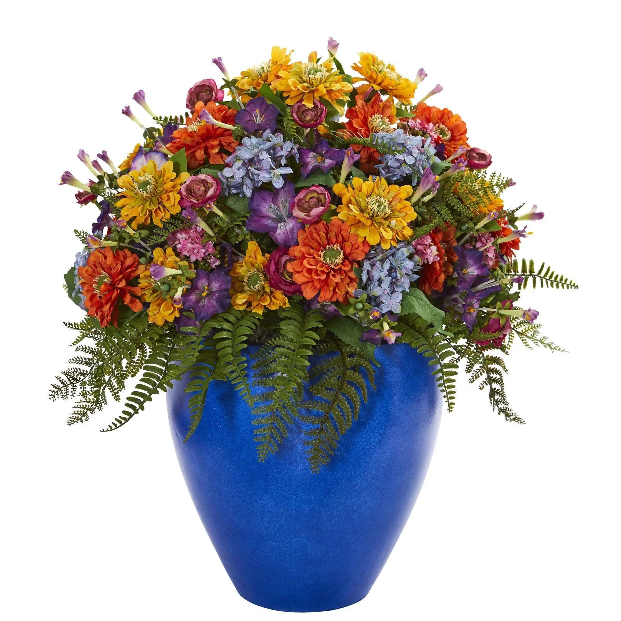 Giant Mixed Floral Artificial Bouquet - Oval Eternal Flowers, Blue Vase Arrangement for Home Decor Ornaments