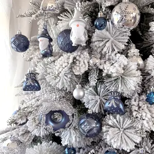 Blue Silver Christmas Donut Forest Elf Decoration Set (60 Pieces), Snowflake Geometric Mini Ball Shapes, Holiday Tree Decorations