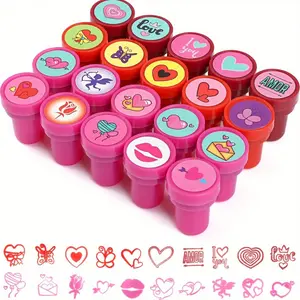 20-Pack Valentine'S Day Self-Inking Stamps, Red & Bright Pink PC Material, Romantic Couple Designs for Party Favors, Goody Bag Fillers, and Valentine'S Gifts