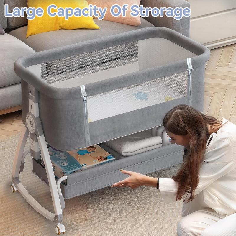 Premium 3 in 1 Baby Bassinet Bedside Sleeper for Newborn 0–6 Months, Height Adjustable Portable Crib with Wheels, Breathable Mesh, Mosquito Net, Mattress & Storage Basket foldable cot new gifts folding bed sidesleeper design