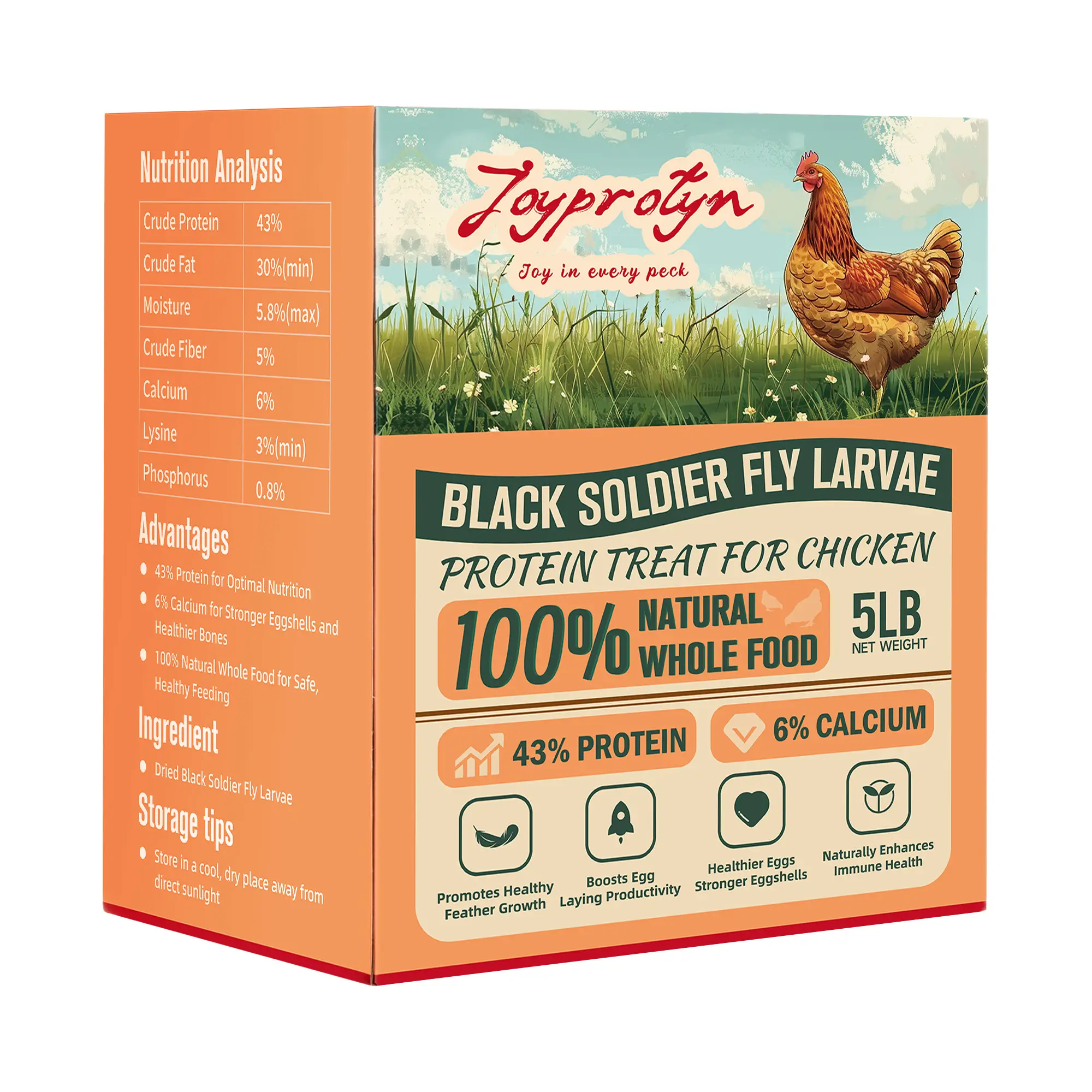 Joyprotyn 10LB/5LB Dried Black Soldier Fly Larvae for Chicken Non-GMO - 85X More Calcium Than Mealworms for Strong Eggshells & Healthy Growth - High P
