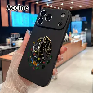 Straight Edge Phone Case for iPhone 17 15 16 14 Pro Max 13 12 11 XR XS Plus Air E  Mexican Emblem Eagle Pattern Full Body Protection Shockproof Soft Liquid Silicone Cover Cellphone Protective