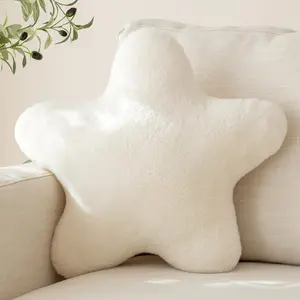 Decorative Throw Pillow with Plush for Couch, Cute Decor Pillows for Bed, Aesthetic Star Shaped Pillow Fun Cushion for Sofa Living Room (Ivory White, 14.9 Inches)